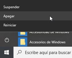 Imagen del desplegable de inicio y apagado.